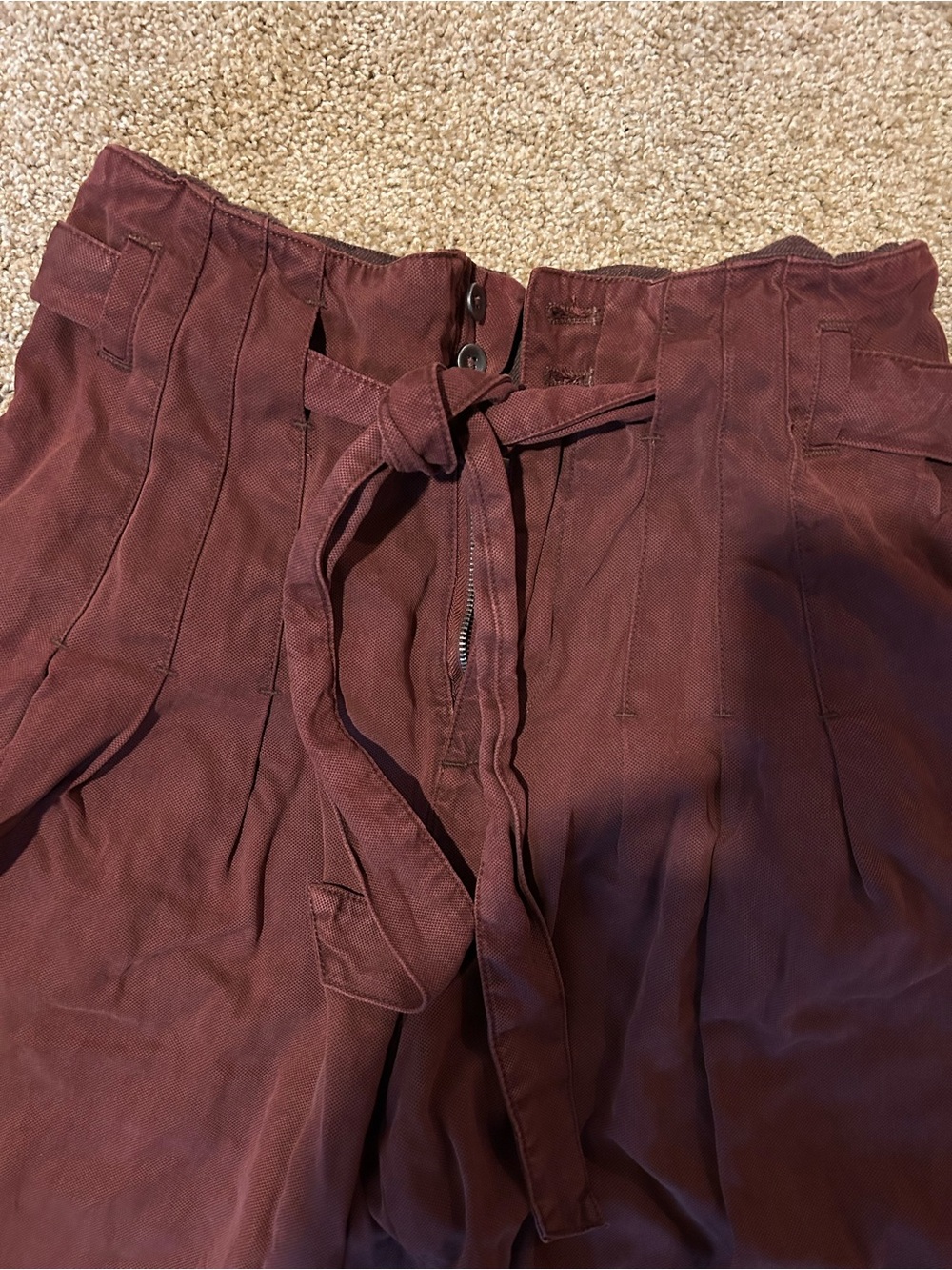 Free People Burgundy Wide Leg Pleated Pants - Picture 3 of 4